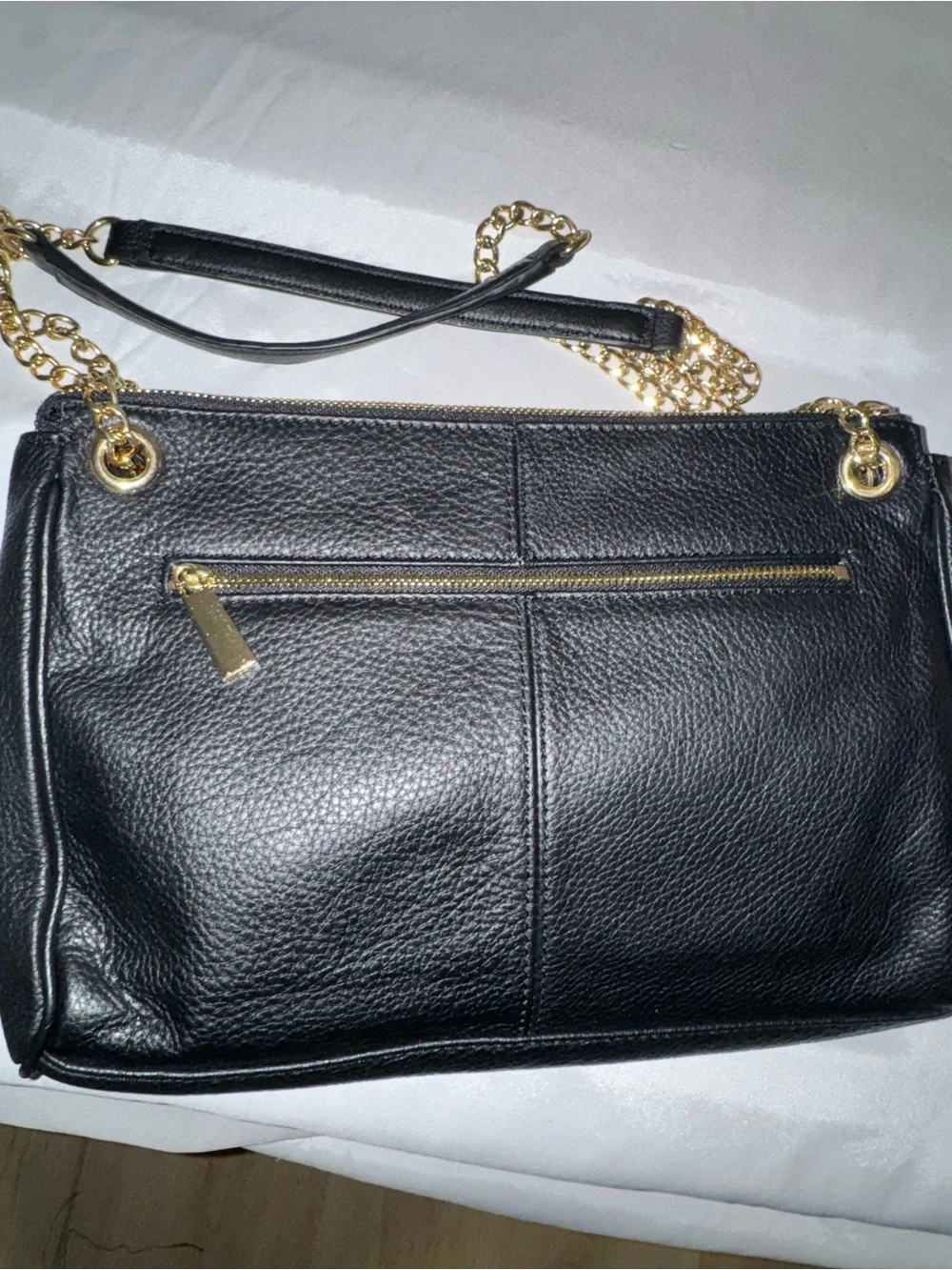 Vince Camuto Black Pebbled Leather Shoulder Bag with Gold Chain